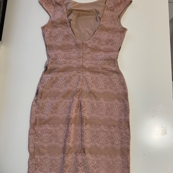 Quiet Luxury Lace Dress / Romantic Pink – Fitted, Short Sleeve, Elegant, Small - Picture 2 of 7